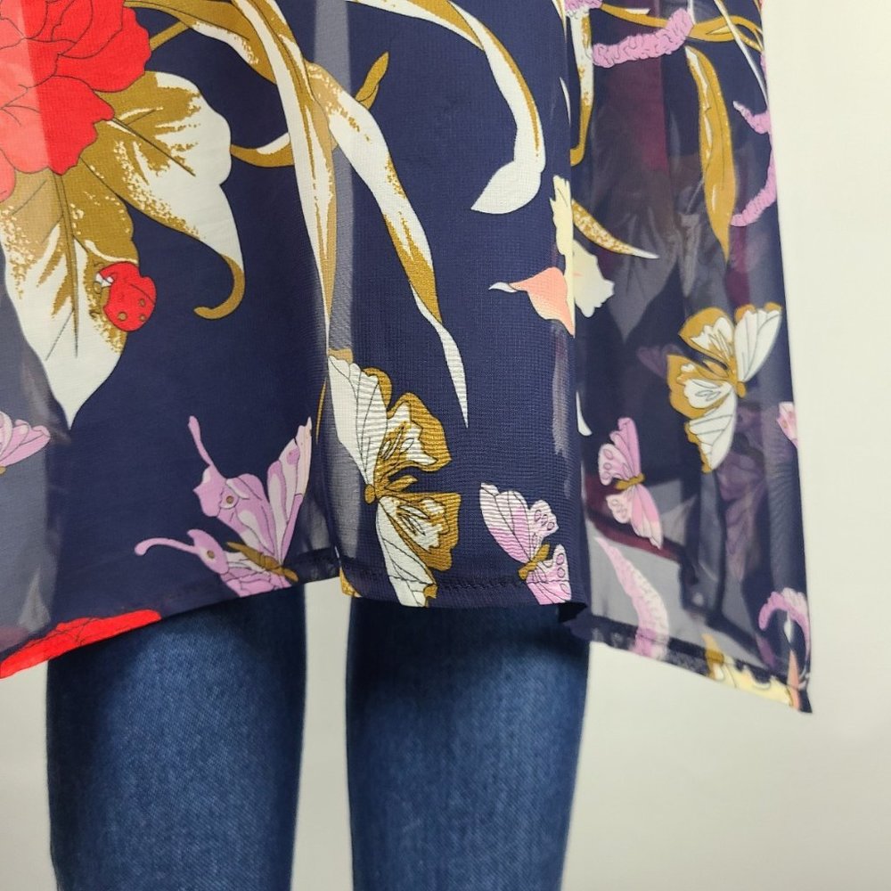 Floral Kimono Cardigan - Navy and Red - Picture 9 of 10
